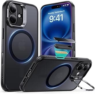 for iPhone 16 Case, Compatible with MagSafe, Military-Grade Protective Case, Built-In Stash Stand Phone Case, Scratch-Resistant Back Cover, Classic Series, Frosted Black