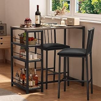 Gizoon Dining Table Set for 2 with 3 Storage Shelves, Kitchen Table and Chairs for 2 with Pu Cushion Chairs & Thick Wood Top, 3 Piece Dining Table Set for Small Space, Apartment - Grey