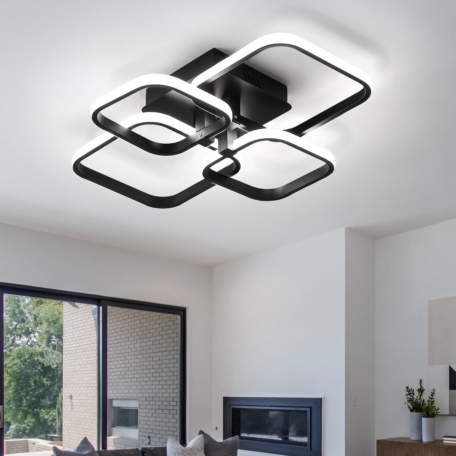 60W LED Ceiling Light, 4 Square Modern LED Ceiling Light 6000K, LED Ceiling Light Living Room, Modern Rectangular Ceiling Light for Living Room, Bedroom, Hallway (Black)