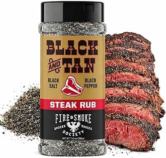 Fire & Smoke Society Black & Tan Steak Seasoning | BBQ Rubs, Steak Rub for Smoking and Grilling Meat | Steaks, Brisket, Burgers Dry BBQ Rubs and Spices | XL 13.6 oz
