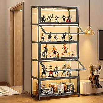 5 Tier Display Cabinet with Acrylic Glass Doors, 68" Curio Display Cabinet with Adjustable Shelves, Large Capacity Storage Cabinet Collectibles Toy Organizers Rack & Display Shelf for Playroom