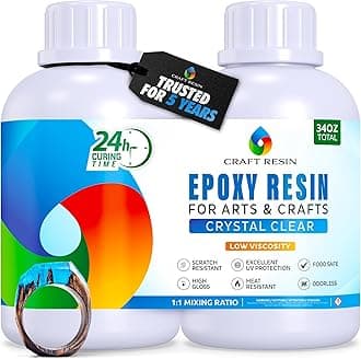 CRAFT RESIN 34 Oz Crystal Clear Epoxy Resin Kit - Food Safe & UV Resistant for DIY Art, Wood, Jewelry Making, Coasters, Molds Casting Resin Epoxy - Low Viscosity, Self Leveling for Beginners & Pros
