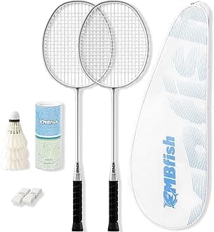 Badminton Racket Set with 2 Carbon Fiber Rackets, 3 Shuttlecocks, 2 Replacement Racket Grip Tapes and 1 Badminton Bag - Perfect for Beginners & Outdoor Games 4U