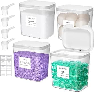 Lifewit 4 Pack Laundry Pods container with Labels and Measuring Scoops, Four 0.72 Gal/92 Oz Laundry Powder Containers with Press-and-Pop Lid, Room Organization and Storage for Booster Beads