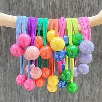10PCS Candy Colored Ball Charm Hair Ties, Double Colored Girl Rubber Band, No Damage Ponytail Holders Dollar For Thick Hair