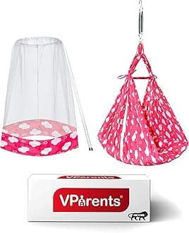 VParents Sunny Baby Swing Cradle with Mosquito net and Spring (Pink)