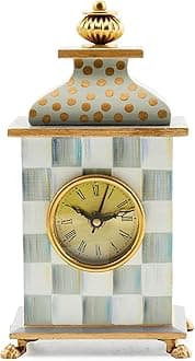 Desk Clock, Decorative Living Room, Bedroom, or Office Desk Clock, Gray-and-White Sterling Check