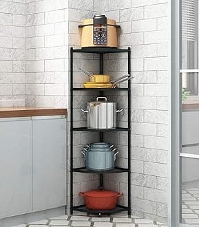 5-Tier Kitchen Corner Shelf Rack, Free Standing Pot Rack for Organizer Stainless Steel Cookware Stand