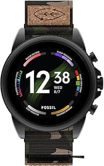 Men's Gen 6 44mm Stainless Steel and Cork Touchscreen Smart Watch, Stainless steel, Color: Black, Camo (Model: FTW4063V)