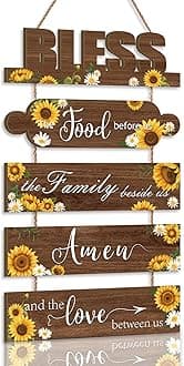 KAIRNE Sunflower Wall Art for Kitchen, Inspirational Family Wood Sign Decor, Motivational Biblical Hanging Decoration for Living Room and Home