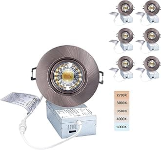 POPANU Premium Canless Recessed Gimbal Downlight Rotatable-Spotlight 5 CCT 3 Inch Eyeball Ceilling Potlight, Dimmable Recessed Lights Fixture with Junction Box, 8W, Oil Rubbed Bronze, 6P