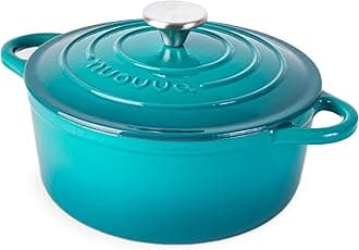 Cast Iron Dutch Oven with Lid – Non-Stick Ovenproof Enamelled Casserole Pot – Sturdy Dutch Oven Cookware – Teal, 3.1-Quart, 22cm – by Nuovva
