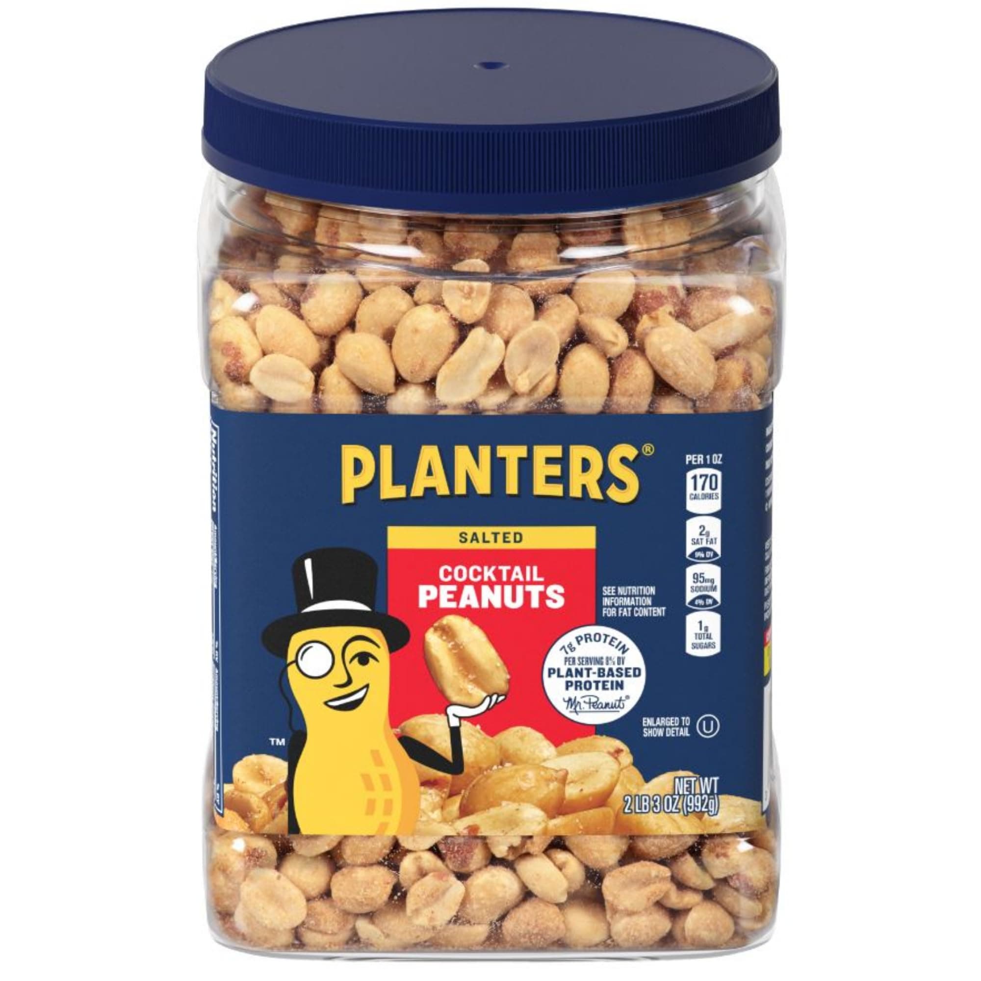 Salted Peanuts Cocktail, Party Snack, Plant-Based Protein, After School Snack, Roasted in Peanut Oil, Salted Nuts, Snacks for Adults, Bulk Nuts, Kosher, 2.19lb Jar