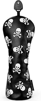 Skeleton Golf Club Skull and Crossbones Driver, Fairway Wood and Hybrid Head Cover PU Leather Headcover, White and Black Available