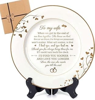 Gifts for Wife - To My Wife Plate with 24k Gold Foil, Happy Birthday Anniversary Wedding Gift for Her from Husband, Ceramic 9"