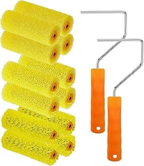 12 Pcs Textured Paint Roller Covers with 2 Frames Set, 4 inch 3 Textures Foam Drywall Texture Paint Rollers, House Paint Roller Covers for Art Painting Walls Ceilings