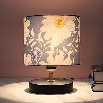 tu casa Urban Radiance Black Metal Base Table Lamp with Narcissue Floral Print with Satin Shade for Home Decoration Bedroom Living Room Lounge Office Festival Gifting Study Table