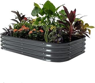 Raised Garden Bed Kit, 11" Tall 6 in 1 Modular Metal Raised Planter Bed for Vegetables Flowers Patio Ground Planter Box, Modern Gray