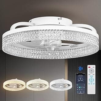 addlon Modern Ceiling Fans with Lights and Remote, Flush Mount, 20 Inch Bladeless Ceiling Fan with Light, Low Profile Ceiling Fan, Reversible, 3CCT, Dimmable, Quiet, Ceiling Fans for Bedroom, White