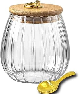 Viovian 25FL OZ Glass Candy Jar with Wood Lid Clear Decorative Vintage Glass Storage Jars Canister for Food Coffee Beans Nuts Sugar Cookies 750ml