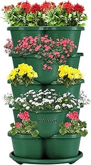 VIVOSUN 5 Tier Vertical Gardening Stackable Planter for Strawberries, Flowers, Herbs, Vegetables, Dark Green