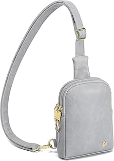 INICATTravel Small Sling Bag Leather Crossbody Bags for Women Fanny Packs Cross Body Bag for Woman Cross Body Purses(Gray White Antitheft)