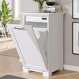 Tilt Out Trash Cabinet Wooden, Single Door 10 Gallons, White Finish