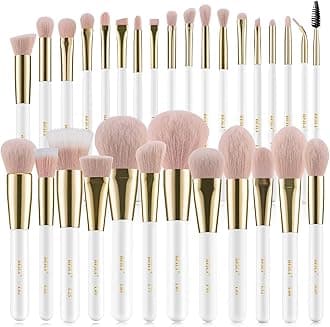 Makeup Brushes 30Pcs Professional Makeup Brush Set Premium Pink Vegan Synthetic Kabuki Foundation Blending Brush Face Powder Blush Concealers Eye Shadows Make Up Brush Set (White/Rose Gold)