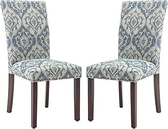 Upholstered Parsons Dining Chairs Set of 2, Fabric Dining Room Kitchen Side Chair with Nailhead Trim and Wood Legs - Blue/White Flower
