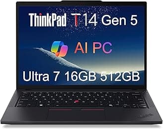 Lenovo ThinkPad T14 Gen 5 Business Laptop (14" FHD+, Intel Ultra 7 155U (>i7-13700H), 16GB DDR5 RAM, 512GB SSD), Fingerprint Reader, Backlit, 5MP Webcam, Ethernet, Wi-Fi 6E, Win 11 Pro, AI PC, Black