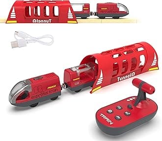 Toy Train Set Remote Control Locomotive Trains, Motorized Train for Wooden Track, Electric Train and Tunnel with Sound & Lighting Effect, Magnetic Trains Compatible with Thomas, Brio, Chuggington