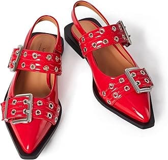 Lunhonk Slingback Flats for Women, Buckle Ballet Flats with Close Toe Pointed Toe Block Heel Dress Flat Shoes