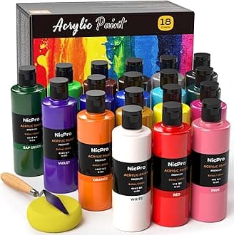 Nicpro 18 Colors Large Acrylic Paint Set, 8.45 fl oz./ 250 ml Artist Painting Supplies Bulk Non-Toxic For Multi Surface Canvas, Wood, Fabric, Leather, Cardboard, Paper, Crafts, Hobby with Color Wheel