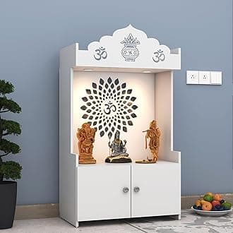 Anikaa Delma LED Light OM Home Temple Puja Shelf Temple Stand with Storage Puja Mandir for Home, Office - White (D.I.Y - Do-It-Yourself)