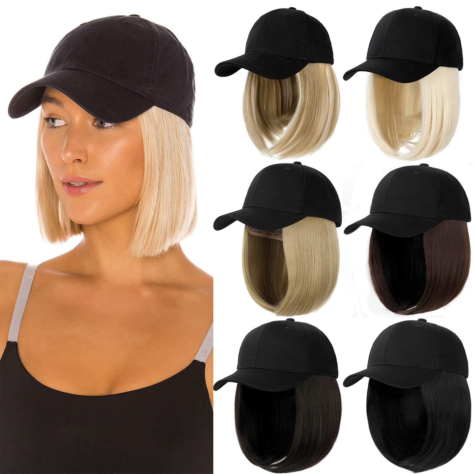 Baseball Cap with Straight Bob