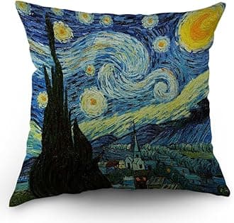 Van Gogh Pillow Cover Classic Arts Starry Night Throw Pillow Case 18" x 18" Inch Cotton Linen Cushion Cover for Men Women Dark Blue Yellow