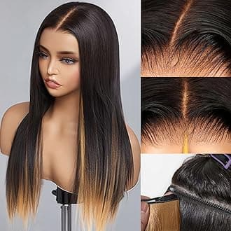 Glueless Wigs Human Hair Pre Plucked Pre Cut 20 Inch Magic Human Hair Wig that Can Change Colors 6x4 Straight Hd Lace Front Wigs for Women 200% Density Nature Black Wig with Yellow