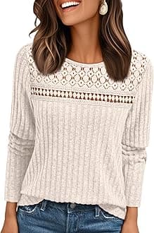 Womens Lace Long Sleeve Shirt Fall Top Fashion Dreesy Casual Tunic Sweaters Mesh Clothes Trendy Work Cute Outfits