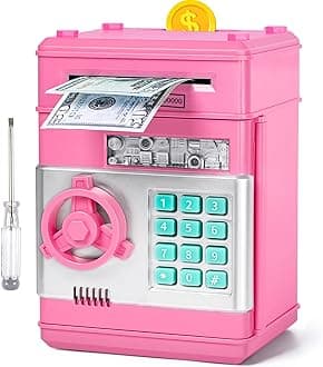 Piggy Bank for Boys Girls, Vcertcpl ATM Coin Bank Money Saving Box with Password, Kids Safe Money Jar with Auto Grab Bill Slot, Birthday Gifts Toys Bank for 6 7 8 9 10 11 12 Year Old Girls Boys