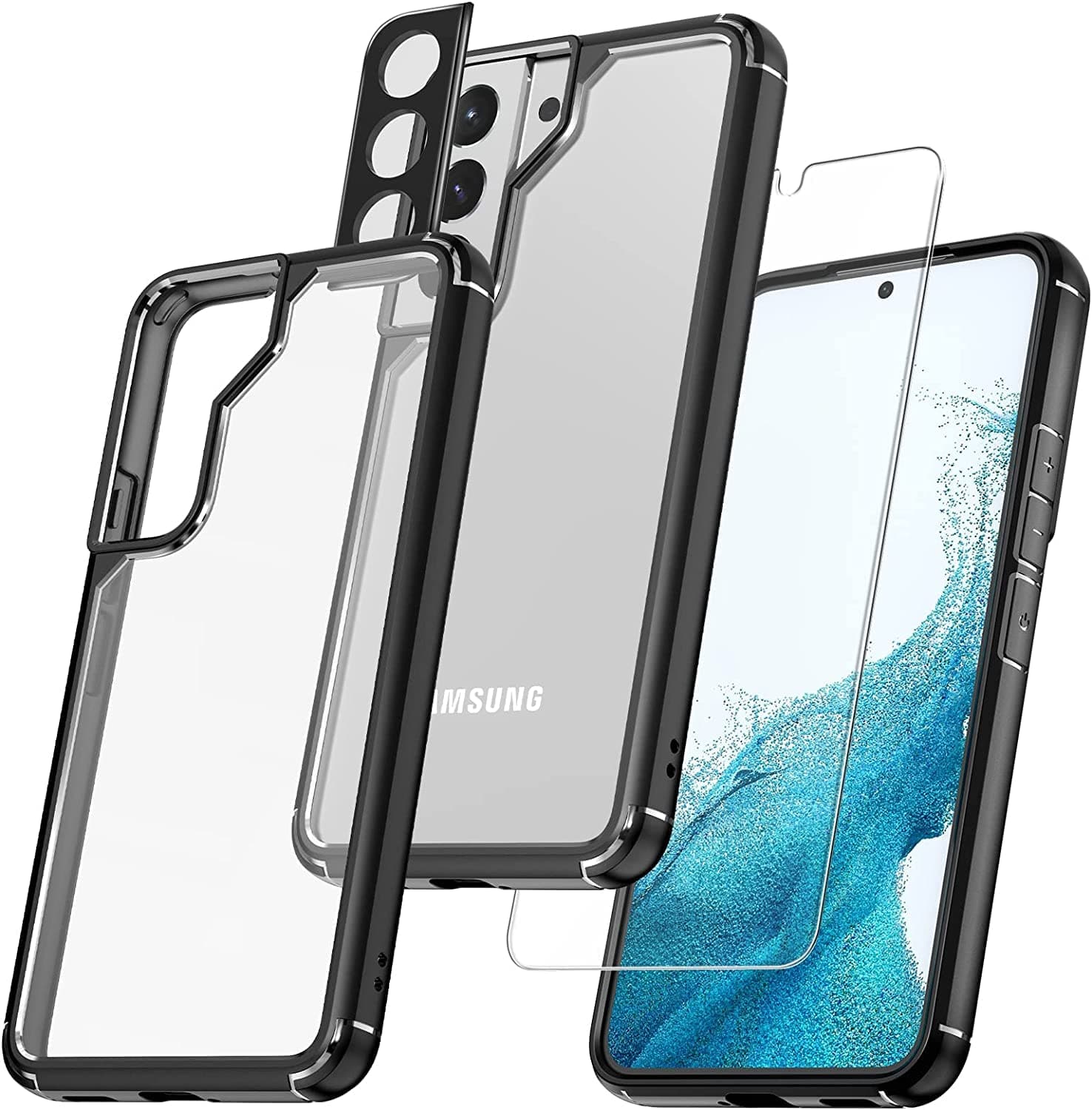 TAURI 2+2 Pack Screen Protector Designed for S23 Ultra 5G, 2 Pack [Self-Healing] TPU Film + 2 Pack Camera Lens Protector, [Case Friendly] Support Fingerprint Unlock, Bubble Free