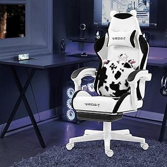 Cute Gaming Chair with Footrest - Ergonomic Computer Chair Cow Print Design, High Back PU Leather Office Chairs with Lumbar Support for Adults