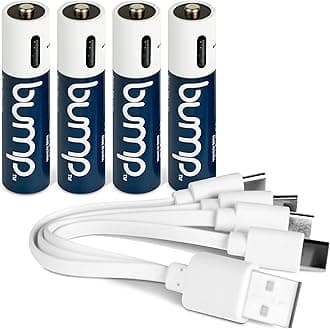 BUMP - Rechargeable AAA Batteries with Charger Cable - 1.5V Fast USB-C AAA Lithium Batteries with LED Indicator - Long-Lasting and Eco-Friendly Power Solution for Remotes, Toys, and Keyboards (4-Pack)