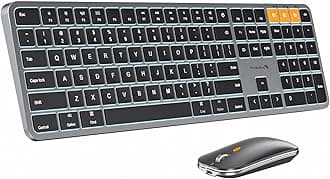 Backlit Bluetooth Keyboard Mouse for Mac, KM100-A Ultra Slim Wireless Keyboard Mouse for Mac, Rechargeable, Multi-Device for MacBook Pro, MacBook Air, iMac, iPhone, iPad, Space Gray