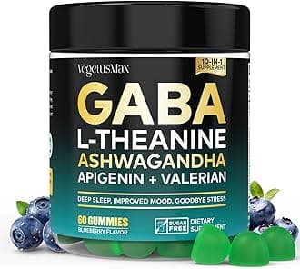 - GABA L-Theanine Gummies, Sugar-Free Calm Gummies with L-Theanine, Ashwagandha,Valerian Root,Magnesium | Support Sleep,Stress Relief & Relaxation | GABA Supplement for Adult- Blueberry Flavor