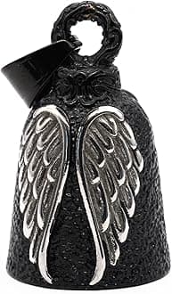 Angel Wing Knight Bell Letters USA Motorcycle Bike Riding Guardian Bell - Never Ride Faster Than Your Angel Can Fly (Black)