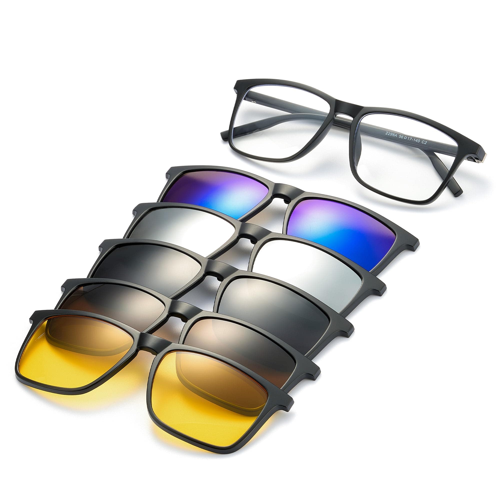 JIM HALO Magnetic 5Pcs Polarized Clip-on Sunglasses Plastic Frame for Night Driving