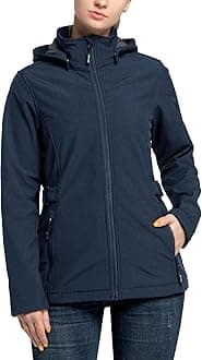 Outdoor Ventures Women's Softshell Jacket with Removable Hood, Insulated Windbreaker Waterproof Warm Fleece Lined Coat