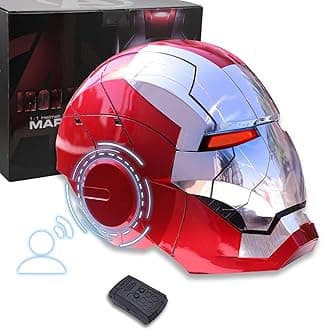 Iron-mans Helmet Electronic MarK 5 Helmet Silver Voice Control/Sensing/Remote Control Open/Close with Sounds & LED Eyes Light Up Super Hero Movie 1:1 model Prop., ‎Large