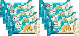 Britannia NutriChoice Oats Almond Milk 2.64oz (75g) - Crispy, Crunchy Tea Moments - Breakfast & Tea Time Snacks (Pack of 8)