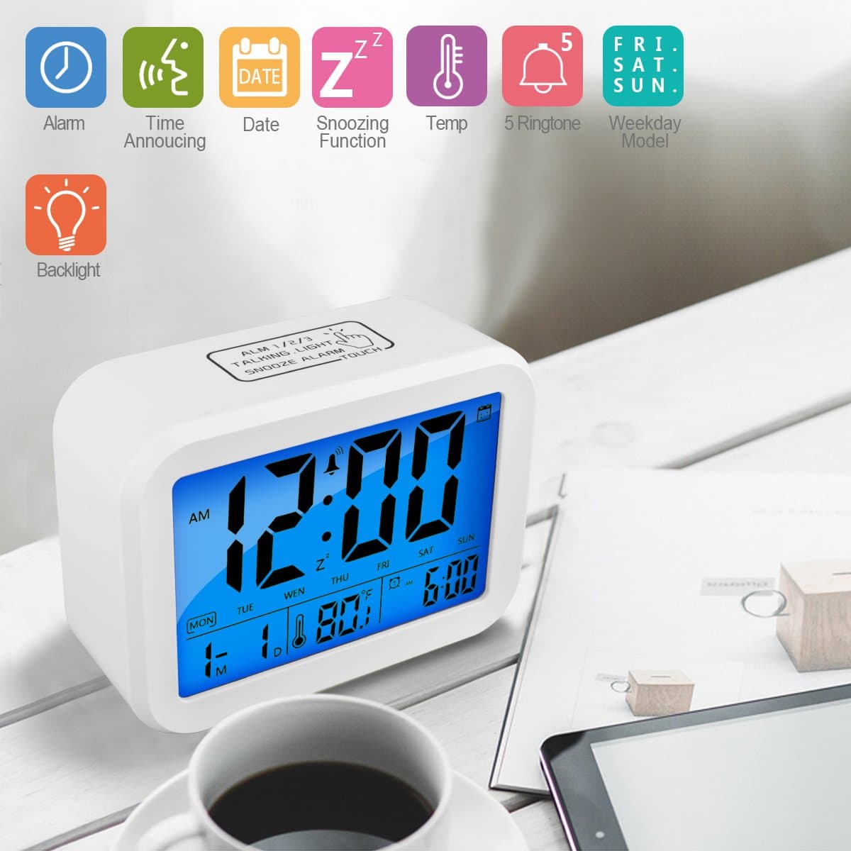 kecess Digital Alarm Clock, Projection Clock Ceiling Clocks Time Projector, Travel Alarm Clock with LED Display, Temperature, Snooze, 4 Alarm Music, Hourly Chime Digit Clock (Desk Clock)